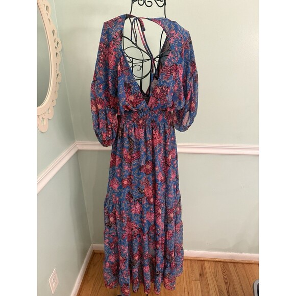 MISA Los Angeles Pippa Floral Tiered Maxi Dress Open Back Night Blooms M $375 - Picture 8 of 10